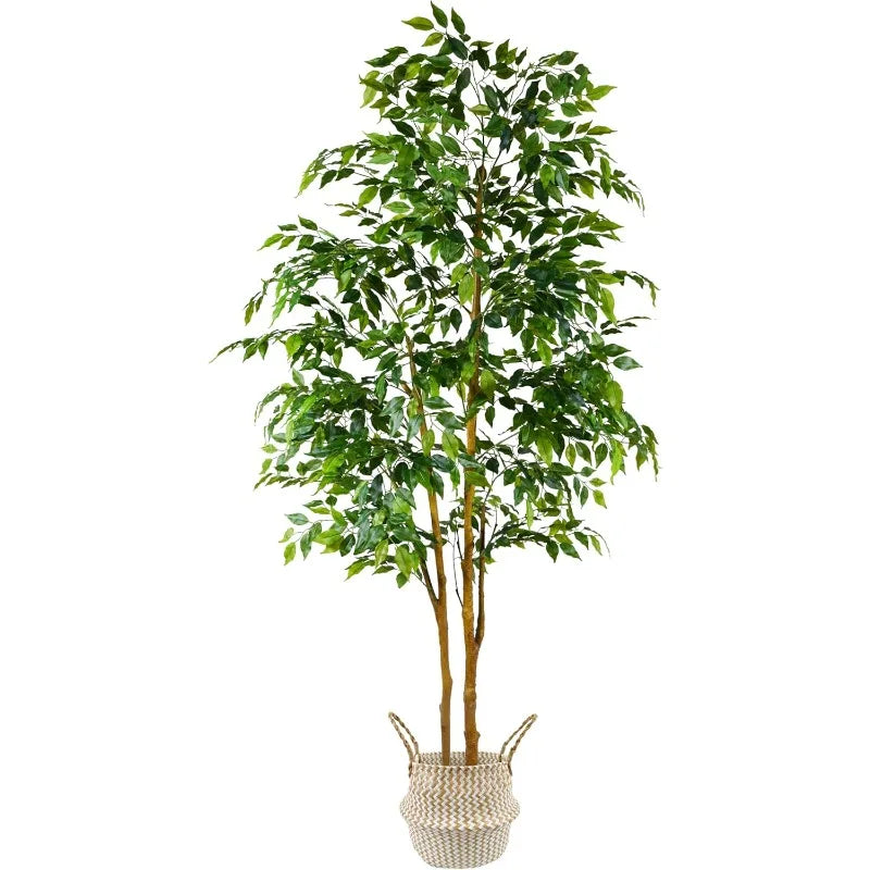 7ft Artificial Ficus Tree Silk Fake Leaves Plant with Basket Indoor Outdoor Faux Green Tree