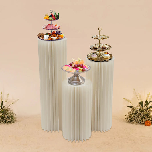 3Pcs Foldable Cardboard Centerpiece Display Cylinder Flower Stands Columns for Wedding Party Garden Decoration