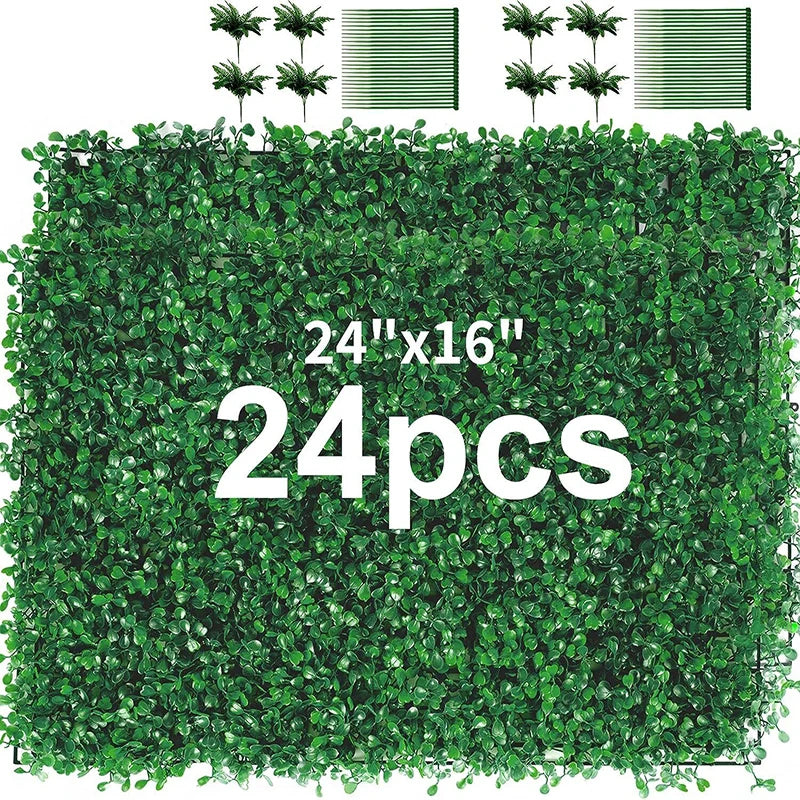 24pcs Artificial Boxwood Hedge Wall Panels Greenery Privacy Fence Panel Grass for Indoor Outdoor Home Garden Wedding Decor