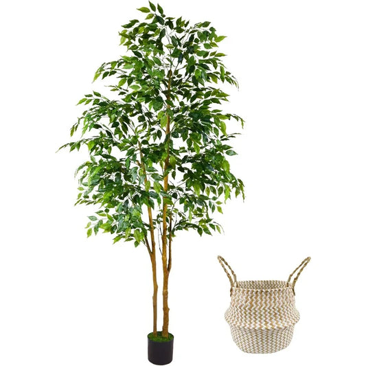 7ft Artificial Ficus Tree Silk Fake Leaves Plant with Basket Indoor Outdoor Faux Green Tree
