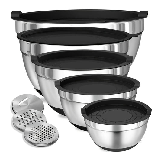 8pcs Mixing Bowls with Airtight Lids Black Kitchen Set