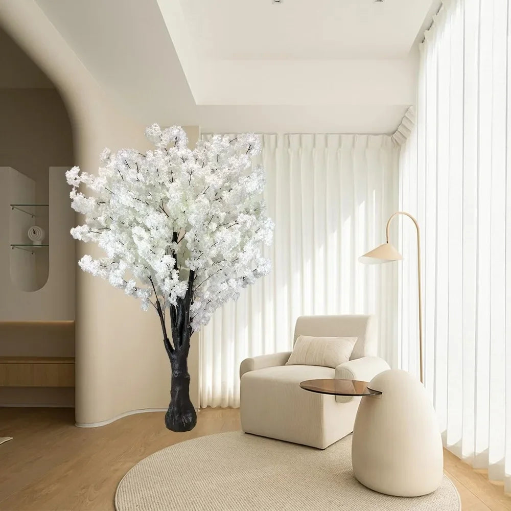 White Artificial Cherry Blossom Tree 6.5ft Faux Silk Blossom Tree for Office Home and Outdoor Decor